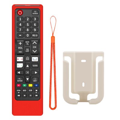 (1+1+1 Pack) Replacement Remote Control Fit Samsung TV No Setup with Red Soft Protective Silicone Cover & Mount Holder Compatible with Samsung LCD LED HDTV 3D Smart TVs Models