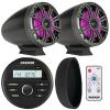 Kicker 46KMC2 Marine Bluetooth All-Weather AM/FM USB/AUX Gauge Style Media Center Receiver W/Black Cover, 2X 6.5 195W Max Power RGB LED Black Tower Boat Speakers w/Charcoal Grilles, LED Controller view 1