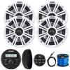 KICKER 46KMC2 Marine Bluetooth All-Weather AM/FM USB/AUX Gauge Style Media Center Receiver W/Black Cover & Remote Control, 4X 6.5 195W Max Power Coaxial Speakers W/White Grille, Antenna, Wire view 1