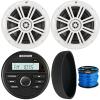 KICKER 46KMC2 Marine Bluetooth All-Weather AM/FM USB/AUX Gauge Style Media Center Receiver W/Black Cover, 2X 6.5 150 Watts Max Power 2-Way Boat Coaxial White Speakers, 50 Feet 16 Gauge Speaker Wire view 1