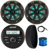 Kicker 46KMC2 Marine Bluetooth All-Weather AM/FM USB/AUX Gauge Style Media Center Receiver W/Black Cover, 2X 8 300W Max Power RGB LED Boat Speakers W/Grille, 22" Antenna, 50 Feet 16G Speaker Wire view 1