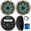 Kicker 46KMC2 Marine Bluetooth All-Weather AM/FM USB/AUX Gauge Style Media Center Receiver W/Black Cover, 2X 8 300W Peak Power RGB LED Boat Speakers W/Grille, 22" Antenna, 50 Feet 16G Speaker Wire view 1