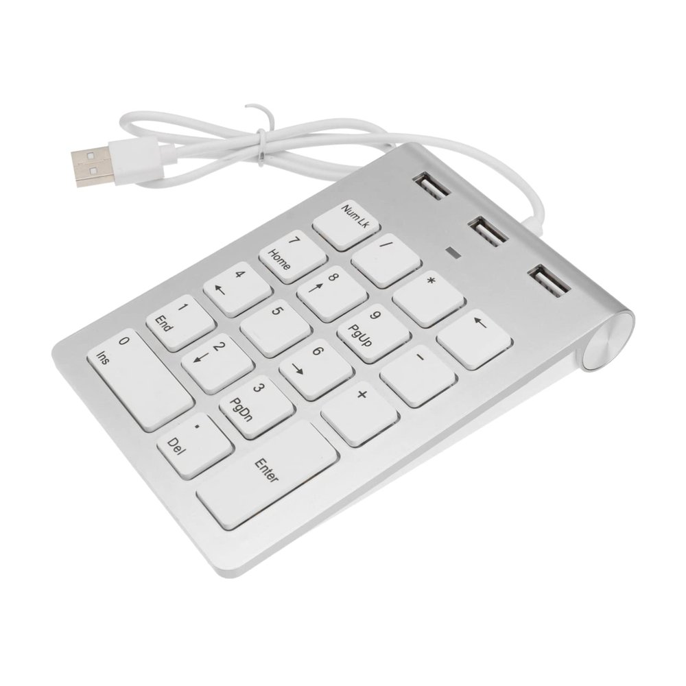 KICHOUSE USB 2.0 Zinc Alloy Numeric Keypad 3 USB Ports Hub for Laptop and Computer Portable 18-Key Numpad for Financial Accounting Silver