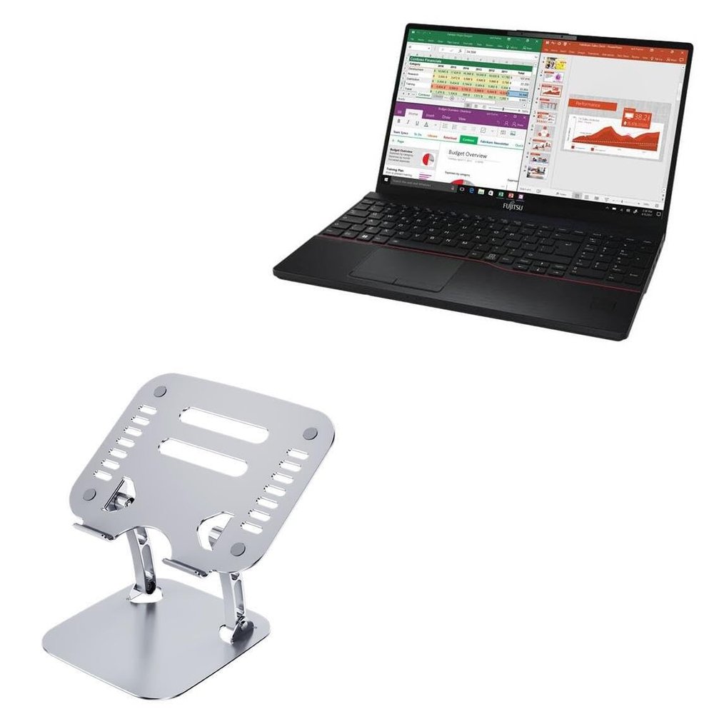 BoxWave Stand and Mount Compatible with Fujitsu LifeBook E5 (14) - Executive VersaView Laptop Stand, Ergonomic Adjustable Viewing Angle Metallic Riser - Metallic Silver