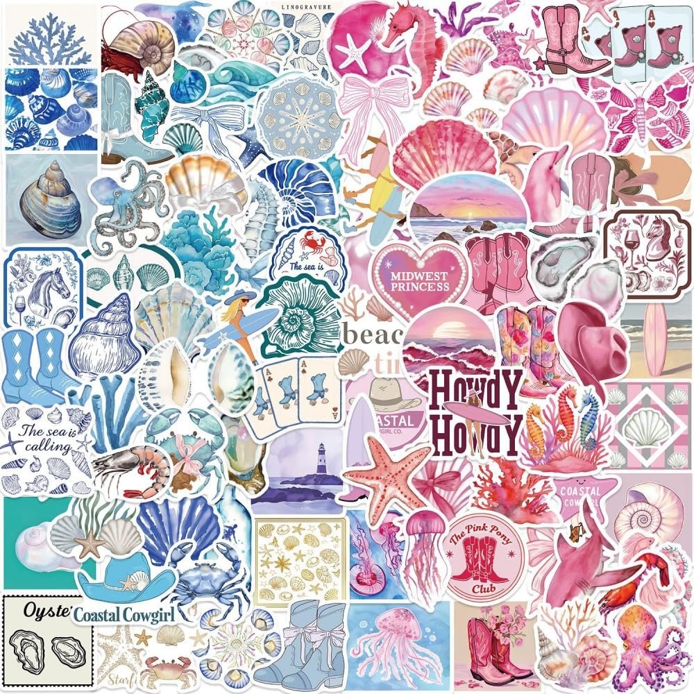 100PCS Ocean Beach Aesthetics Stickers,Waterproof Decals for Bumper Water Bottles Laptops Computer Skateboard Scrapbooking