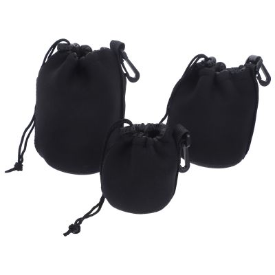 CHICAMPERA 3pcs Neoprene Camera Lens Case Pouch for DSLR Elastic Drawstring Lens Bags Waterproof Storage for Outdoor Photography Compatible Cameras