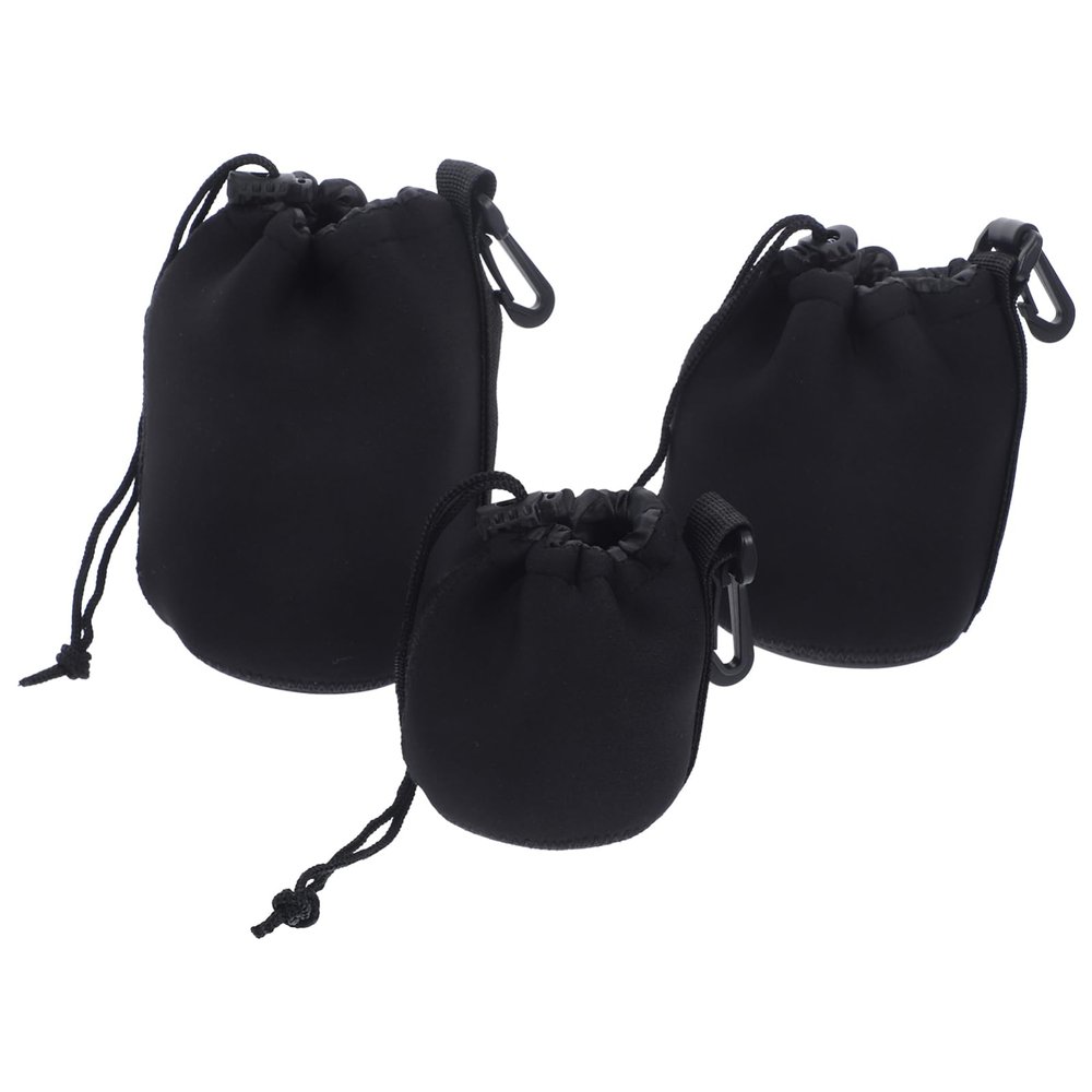 CHICAMPERA 3pcs Neoprene Camera Lens Case Pouch for DSLR Elastic Drawstring Lens Bags Waterproof Storage for Outdoor Photography Compatible Cameras