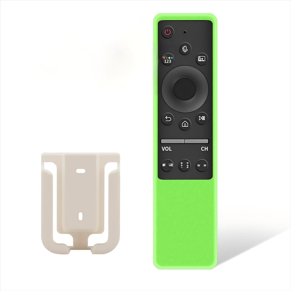 (1+1+1 Pack) Universal Replacement Voice Remote Control Fit Samsung TV with Green Soft Protective Silicone Cover & Mount Holder Compatible with Samsung LCD LED HDTV 3D Smart TVs Models