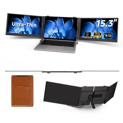 15.3" Laptop Screen Extender, 1200P FHD Ultra-Thin Triple Screen Laptop Monitor Extender, 100%sRGB Travel Portable Monitor for Laptops, Multi Screens Laptops Attachment Compatible with Windowss Mac