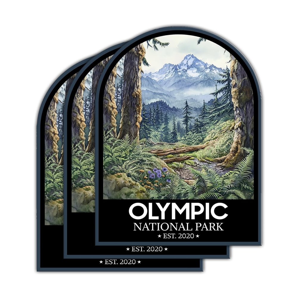(3 Psc) Olympic National Park Sticker - Nature Decal - Camping Decal for Nature Lover Or Camper - Hiking Inspired Gift for Friends - Sticker 3 Inch for Laptop Water Bottles