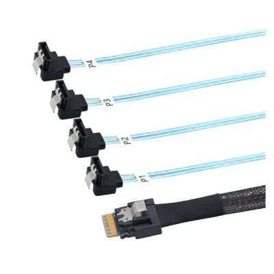 LINGQE Experience Fast Speeds with Efficient PCIE Slimline S-AS 4.0 38pin SFF-8654 4i to 4 SATA Female 90 Degree Cable(50cm)
