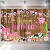 10 x 8 ft Western Cowgirl Birthday Backdrop Pink Wild West Women Happy Birthday Background Rustic Wood Board Party Decorations Banner Baby Shower Gender Reveal Photography Props Supplies view 1