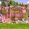 10 x 8 ft Western Cowgirl Birthday Backdrop Pink Wild West Women Happy Birthday Background Rustic Wood Board Party Decorations Banner Baby Shower Gender Reveal Photography Props Supplies view 3