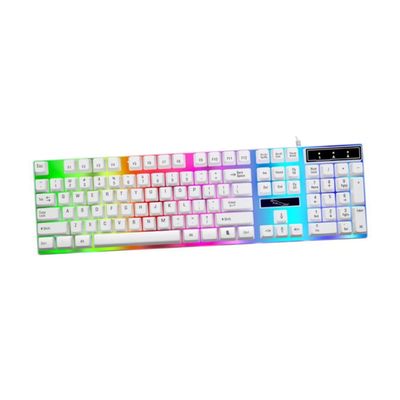 CHICAMPERA Glowing USB Keyboard with Mechanical Feel and Creative Backlight Portable Wired Keyboard for Gaming and Office Use Sleek Design Compatible with Laptops and Desktops White