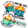 (4Pcs) Dumpster Fire Vinyl Sticker Pack, 3 Inch Waterproof Decals, Funny Designs for Laptops and Water Bottles view 1