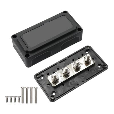 bodateng LIHUA Highest Amperage Rated DC 48v 300A 4 Terminal Studs Distribution Block Heavy-Duty Modular Design Car Bus Cable Organizer Box(Black)