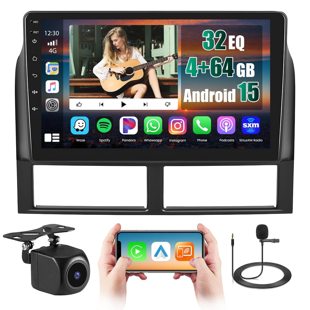 4+64GB Android 15 Car Radio for Jeep Grand Cherokee 1999-2004 with Wireless CarPlay Android Auto, 9 Inch Touch Screen Car Stereo for Grand Cherokee with GPS WiFi Bluetooth5.0 FM/RDS 32EQ Backup Camera