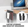 Adjustable Desk Side Laptop Mount, No Drill Desk Side Storage Organizer Laptop Holder, Metal Hanging Notebooks Clamp On Holder for Tablets Files Magazines view 3