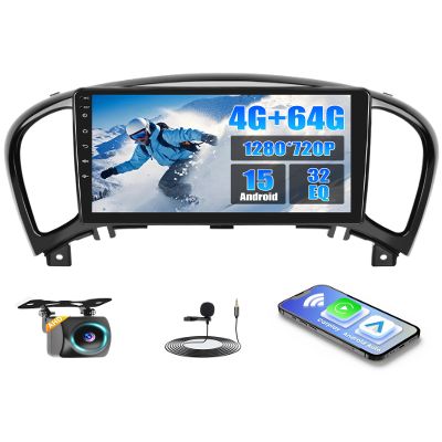 [4+64G] Realdio Android 15 Car Radio for Nissan Juke 2011-2016 Wireless CarPlay Android Auto, 9 Inch IPS Touch Screen Car Stereo with GPS, WiFi, Bluetooth 5.0, FM/RDS, 32EQ, Backup Camera