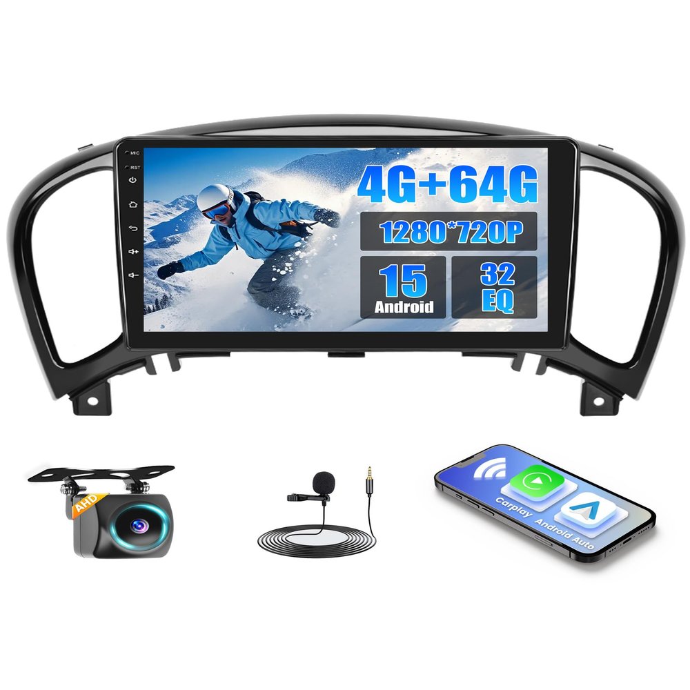 [4+64G] Realdio Android 15 Car Radio for Nissan Juke 2011-2016 Wireless CarPlay Android Auto, 9 Inch IPS Touch Screen Car Stereo with GPS, WiFi, Bluetooth 5.0, FM/RDS, 32EQ, Backup Camera