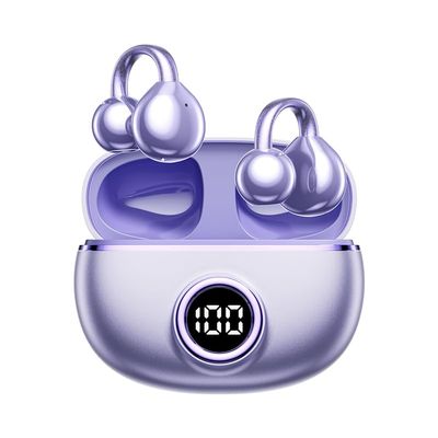 Clip-On Open-Ear Wireless Bluetooth 5.4 Earbuds & Bone Conduction Headphones - Noise Cancelling Mic, Waterproof, Ergonomic Design for Small Ears, Glasses Wearers, Running, Sports & Workouts (Purple)