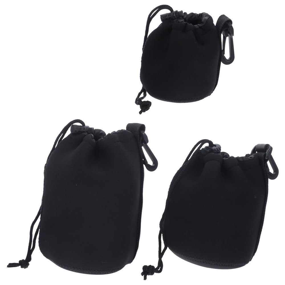 Holibanna 3Pcs Neoprene Camera Lens Bag Drawstring Lens Protector Pouches for Includes and Durable Storage for Protection