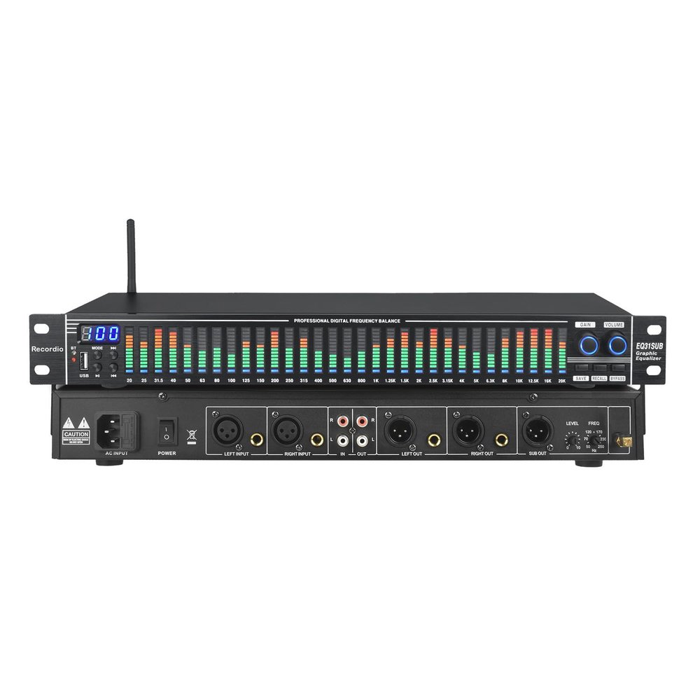 Stereo Equalizer for Home Audio System, Professional 31-Band Stereo Graphic Equalizer, Digital Audio EQ Equalizer, LED Spectrum Display, Low/Mid/Treble Adjustment