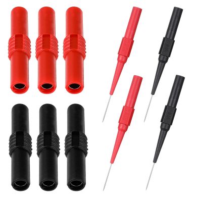 6 Pcs Insulated 4mm Banana Plug Coupler Female to Female Safety Shrouded Insulated Banana Jack with 4 Pcs 0.7mm Test Probe Pins Super Tip Multimeter Probes Brass Adapter Plug Connectors