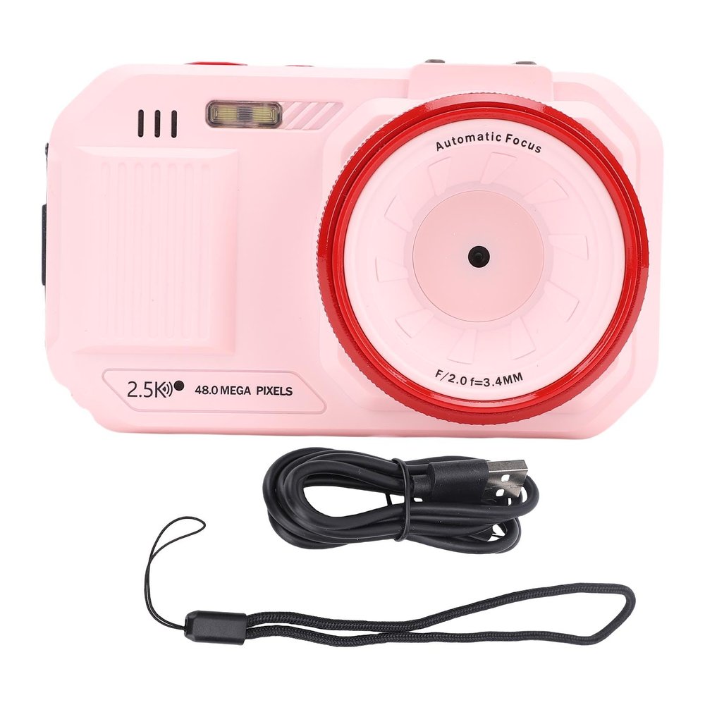 48MP HD Digital Camera, 2.8 Inch Dual Screens Portables Cameras with 16X Zoom Autofocus Anti Shake for Student Children Teen Girl Boy (Pink)