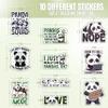 10pcs Panda Sticker Sheet, Cute and Lovely Vinyl Decals for Animal Lovers, and Kawaii Fans, Waterproof, UV-Resistant, for Laptop, Water Bottle, Journal, Notebook, Lunchbox, Phone Case view 2