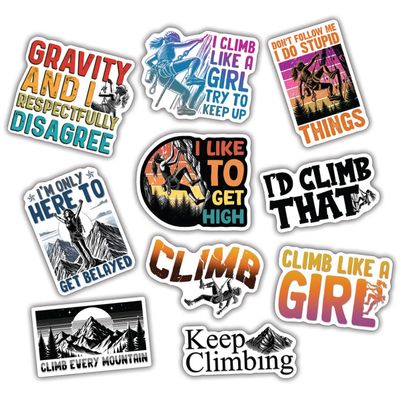 10pcs Climbing Sticker Sheet, Sports Motivational Vinyl Decals for Rock Climbers, Boulderers, Outdoor Adventurers, Waterproof, UV-Resistant, for Laptop, Water Bottle, Journal, Helmet, Notebook