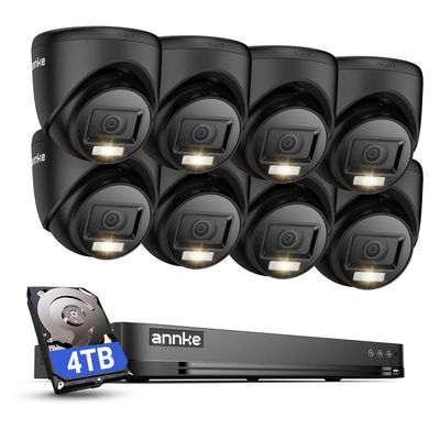 ANNKE 1080P Security Camera System, 16CH 4K DVR with AI Motion Detection, 8X 2MP (19201080) Add-on Wired Black Turret Cams with Smart Color Night Vision, IP67, Compatible with Alexa, 4TB HDD