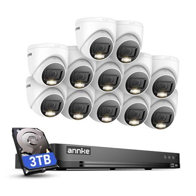 ANNKE 1080P Security Camera System, 32CH 3K Lite DVR Recorder with AI Motion Detection, 12x 2MP (19201080) Add-on Wired White Turret Cams with Smart Color Night Vision, 3.6mm Lens, 3TB Hard Drive