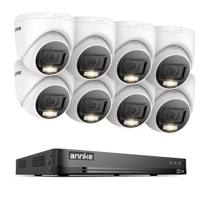 ANNKE 1080P Security Camera System, 16CH 4K DVR with AI Motion Detection, 8X 2MP (19201080) Add-on Wired White Turret Cams with Smart Color Night Vision, IP67, Compatible with Alexa, No HDD