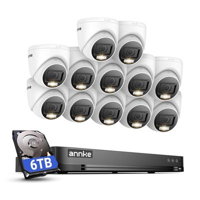 ANNKE 1080P Security Camera System, 32CH 3K Lite DVR Recorder with AI Motion Detection, 12x 2MP (19201080) Add-on Wired White Turret Cams with Smart Color Night Vision, 3.6mm Lens, 6TB Hard Drive
