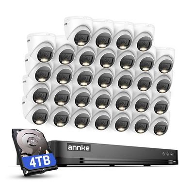 ANNKE 1080P Security Camera System, 32CH 3K Lite DVR Recorder with AI Motion Detection, 32x 2MP (19201080) Add-on Wired White Turret Cams with Smart Color Night Vision, 3.6mm Lens, 4TB Hard Drive