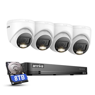 ANNKE 1080P Security Camera System, 16CH 4K DVR with AI Motion Detection, 4X 2MP (19201080) Add-on Wired White Turret Cams with Smart Color Night Vision, IP67, Compatible with Alexa, 8TB HDD
