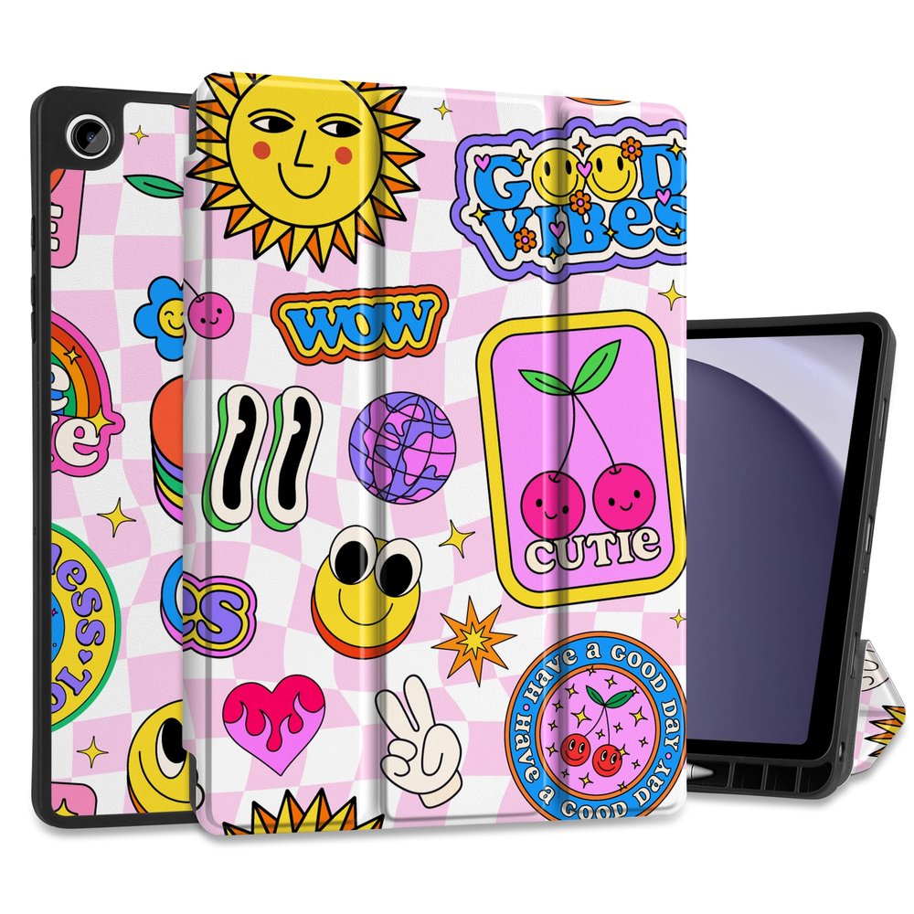 MEEgoodo Case for Samsung Galaxy Tab A11 Plus 2026/A9 Plus 11 inch 2024, A11+ Smart Tablet Cases with Trifold Stand+Soft TPU Back Shell+Smart Auto Wake/Sleep,Pattern Stickers