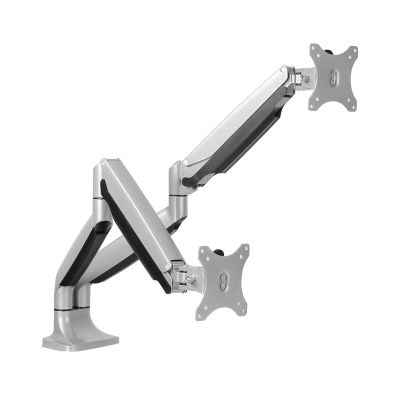 Aluminum Alloy Dual Monitor Stand, Adjustable Gas Spring Desk Mount for 13"-32" Screens, Horizontal & Vertical, C-Clamp & Grommet Base, Max 9kg Load