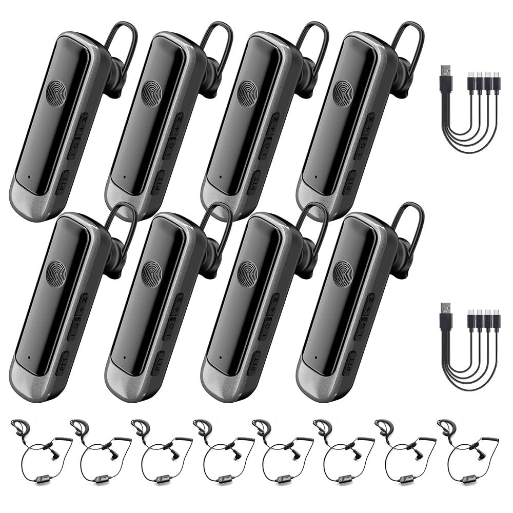CBCBTWO N3S MAX Earhook Walkie Talkies Touch to Talk Wearing Method Ear Hook or Clip Collar Portable Two Way Radios with Earpiece Type-C 4-in-1 Charger Mini 2 Way Radio for Restaurant (8 Pack)