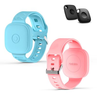 FGERWZ (2Pack) Silicone Bracelet for Tile Mate (2022/2024), Waterproof Protective Case for Tile Life360 Mate Tracker Hidden Tile Mate Holder for Child/Teen/Elderly (Pink + Sky Blue)