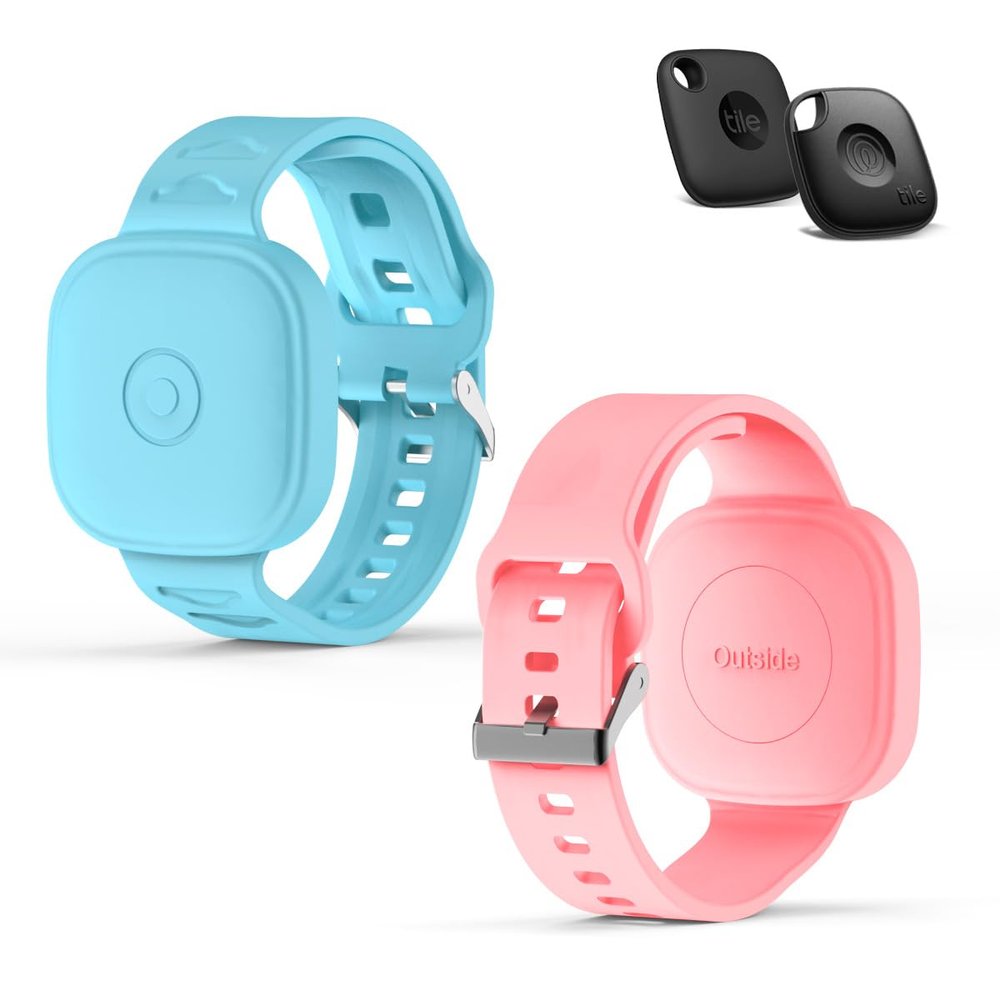 FGERWZ (2Pack) Silicone Bracelet for Tile Mate (2022/2024), Waterproof Protective Case for Tile Life360 Mate Tracker Hidden Tile Mate Holder for Child/Teen/Elderly (Pink + Sky Blue)