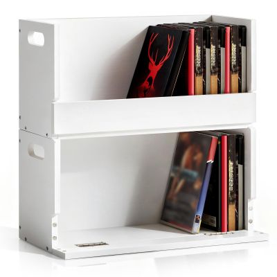 CroBlissful 2 Set Wooden DVD Storage Box DVD Storage Shelf Holder Solid Wood Cassette Tape Display Organizer with Carrying Handle for CD, Movie Cases, Each Organizer Can Store up to 26 Boxes (White)