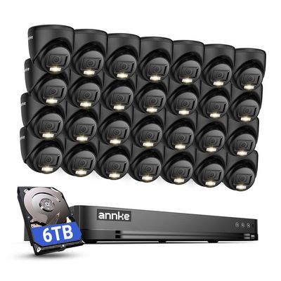 ANNKE 1080P Security Camera System, 32CH 3K Lite DVR Recorder with AI Motion Detection, 28x 2MP (19201080) Add-on Wired Black Turret Cams with Smart Color Night Vision, 3.6mm Lens, 6TB Hard Drive