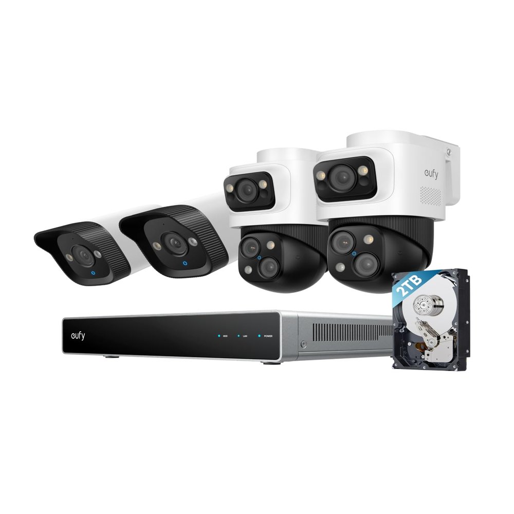 eufy PoE NVR Security Camera System S4, 24/7 Recording,Up to 16CH, 2TB HDD, 2 Bullet-PTZ Cams, 2 Bullet Cams, 360 PTZ, AI Auto Framing & Tracking, Smart Video Search, Color Night Vision