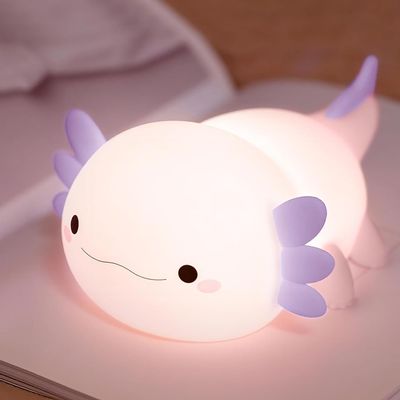FAMIDUO Axolotl Night Light for Kids,Cute Purple Axolotl Lamp,LED Squishy Nursery Nightlight, Soft Silicone Novelty Animal Bedside Touch Lamp, Room Decor,Axolotl Gifts for Mom Girls Baby Toddler