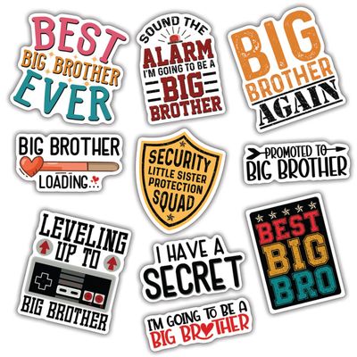 10pcs Big Brother Sticker Sheet, Fun and Cute Vinyl Decals for Brothers, Siblings, and New Big Brother, Waterproof, UV-Resistant, for Laptop, Water Bottle, Journal, Notebook, Toy Box, Phone Case