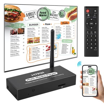 Advertising Media Player USB Video Player for Digital Signage or TV, Wireless Display Adapter with Screen Mirroring, Screen Rotation, Photo Share Function, Looping and Auto Playback& Easy Setup