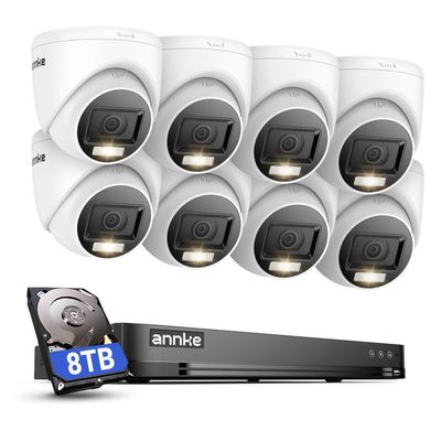 ANNKE 1080P Security Camera System, 32CH 3K Lite DVR Recorder with AI Motion Detection, 8X 2MP (19201080) Add-on Wired White Turret Cams with Smart Color Night Vision, 3.6mm Lens, 8TB Hard Drive