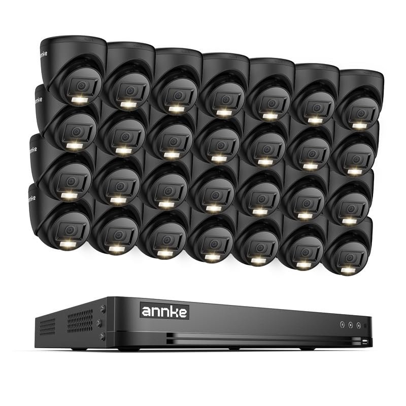 ANNKE 1080P Security Camera System, 32CH 3K Lite DVR Recorder with AI Motion Detection, 28x 2MP (19201080) Add-on Wired Black Turret Cams with Smart Color Night Vision, 3.6mm Lens, No Hard Drive